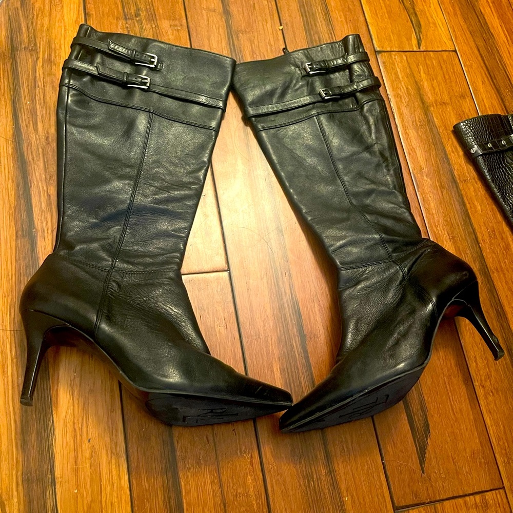 Ralph Lauren Black Stiletto Heels Boots with decorative buckles